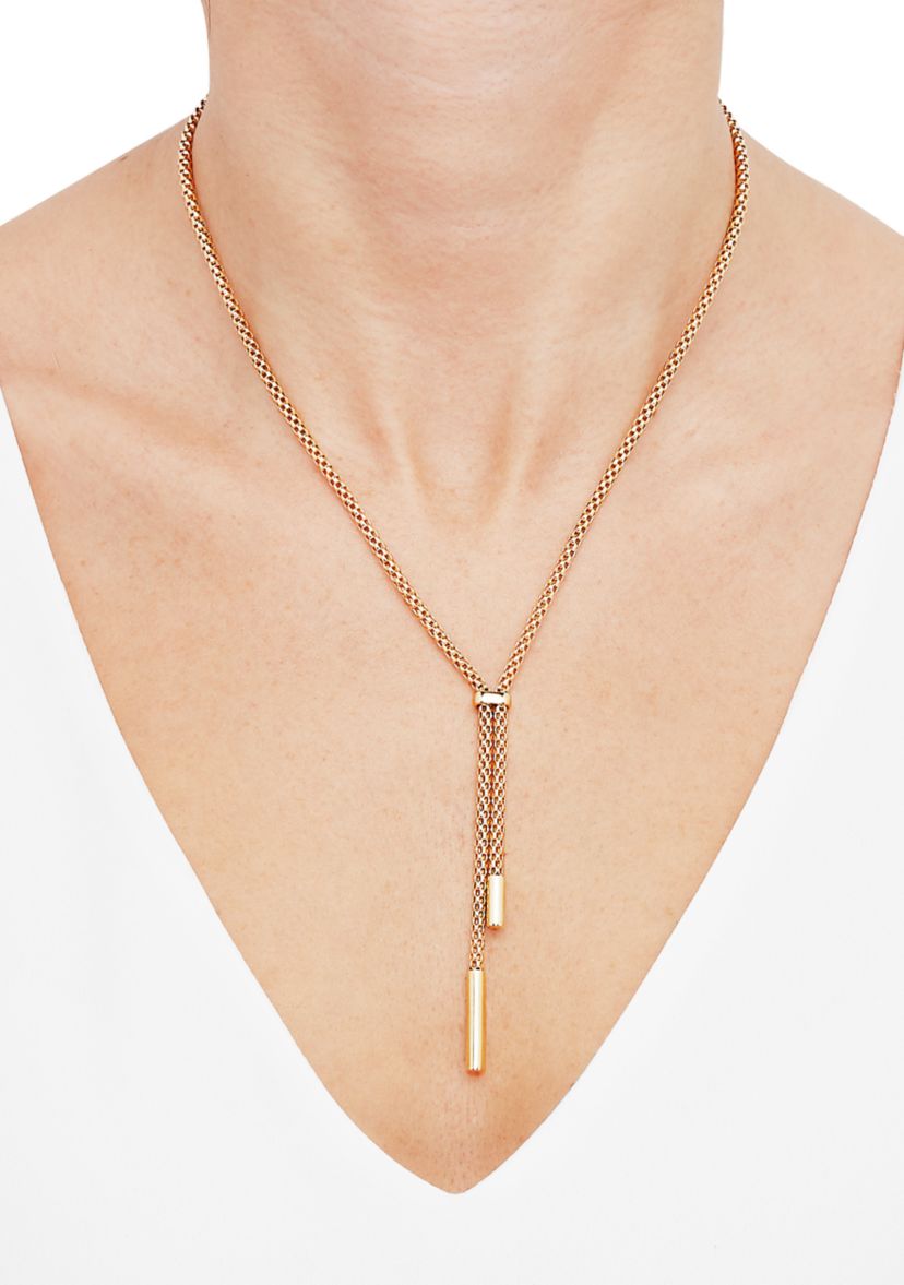 Hollow Popcorn Lariat with Tubes Drop Necklace in 10K Yellow Gold