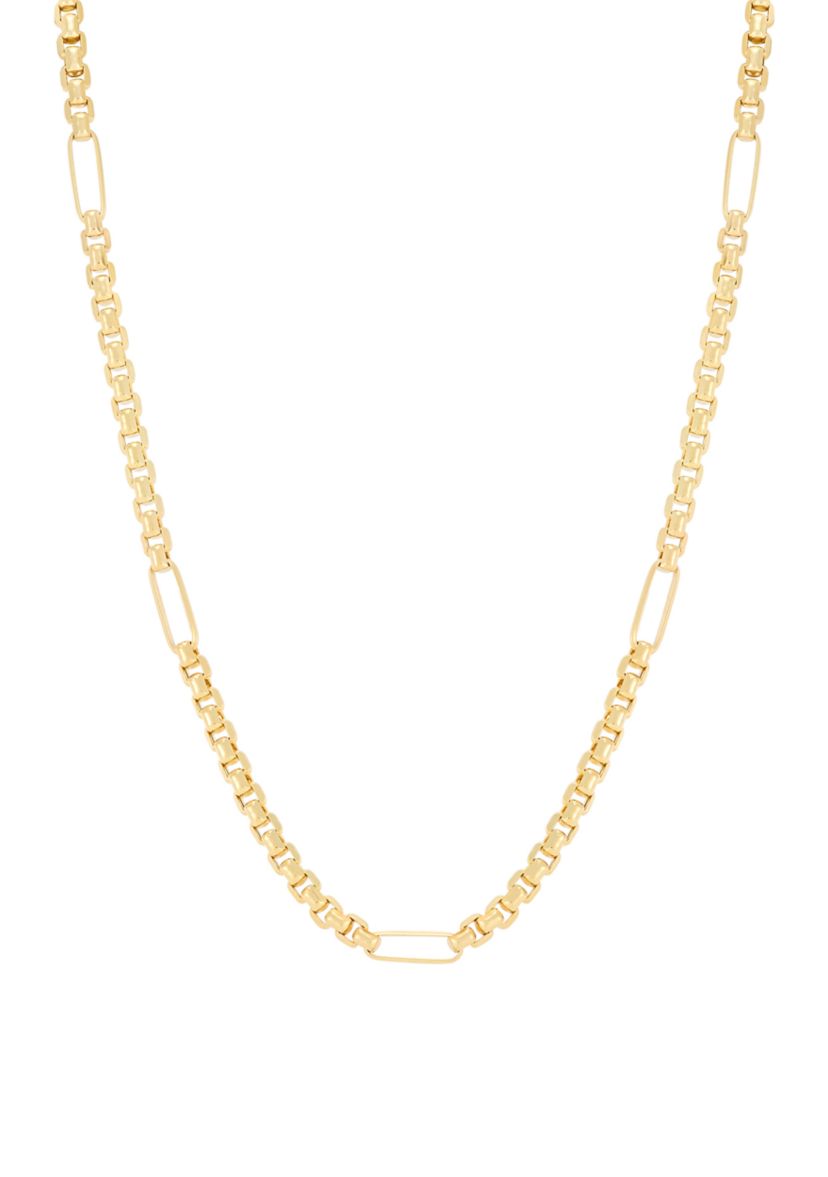 Hollow Paperclip Station on Box Chain in 10K Yellow Gold