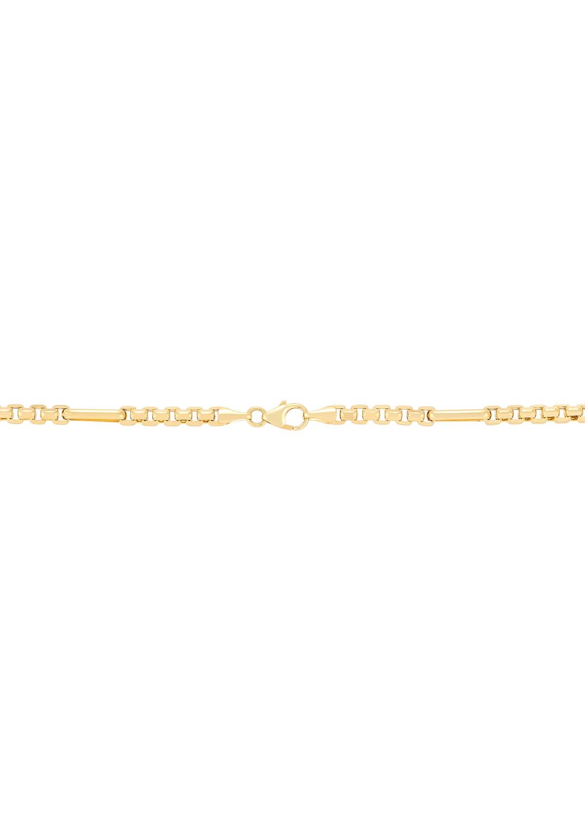 Hollow Paperclip Station on Box Chain in 10K Yellow Gold