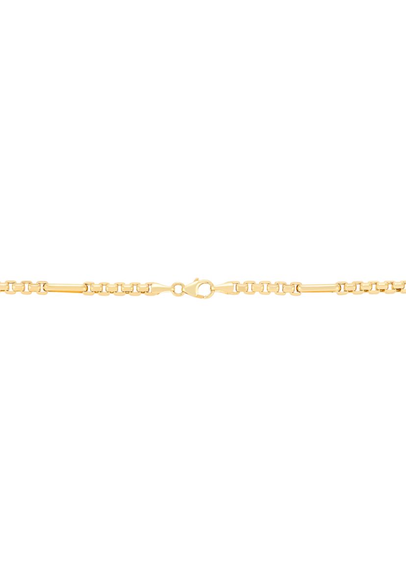 Hollow Paperclip Station on Box Chain in 10K Yellow Gold