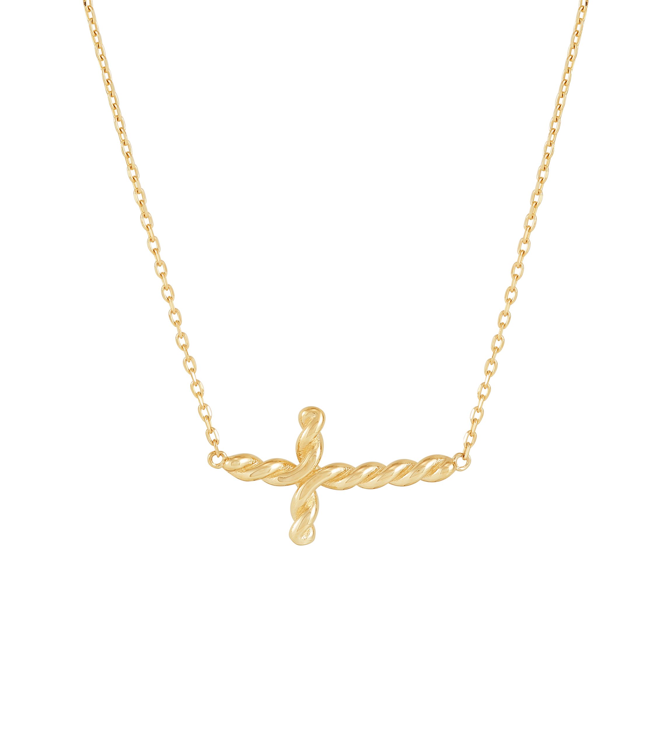 Twist Cross Necklace in 10K Yellow Gold
