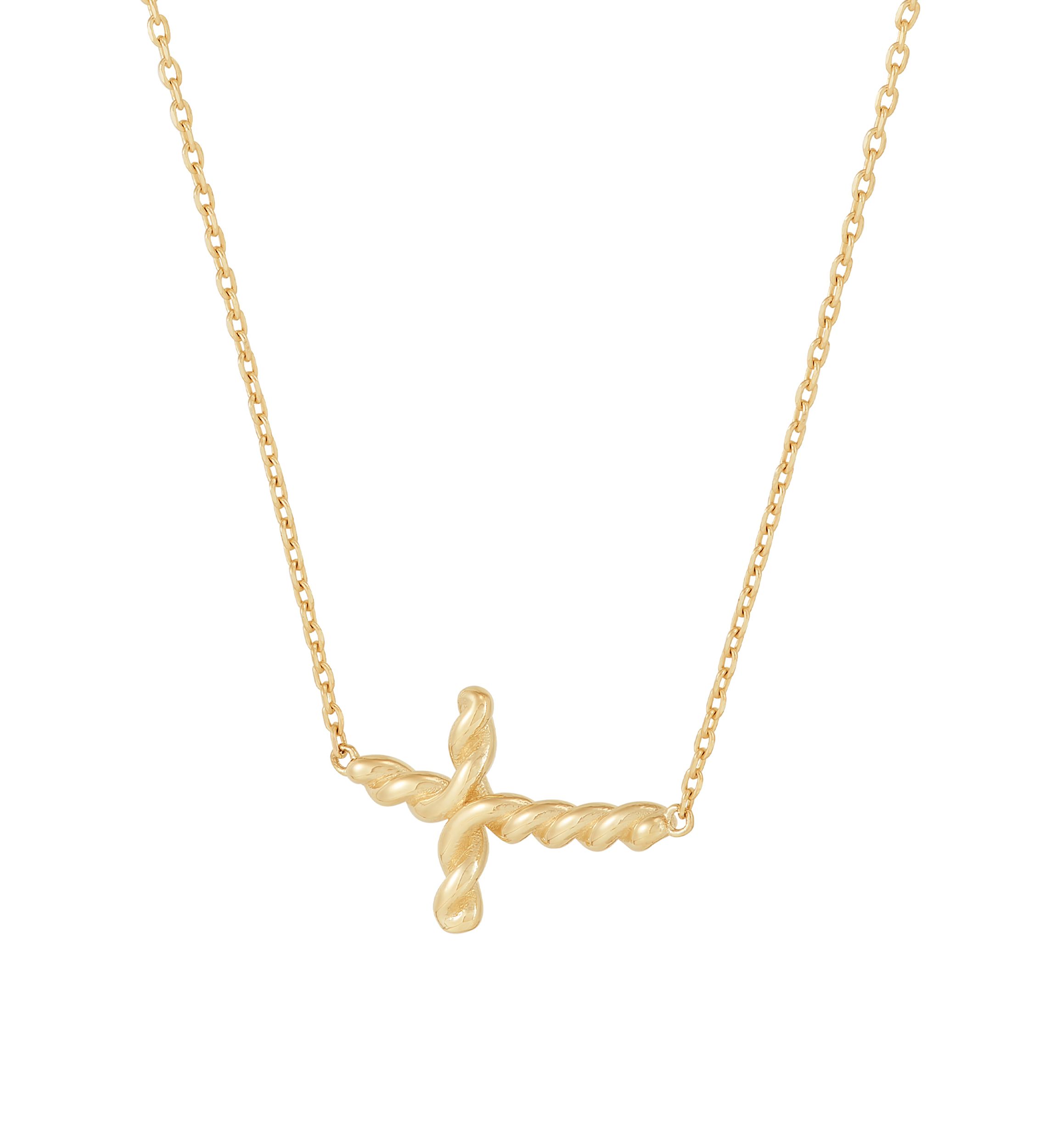 Twist Cross Necklace in 10K Yellow Gold