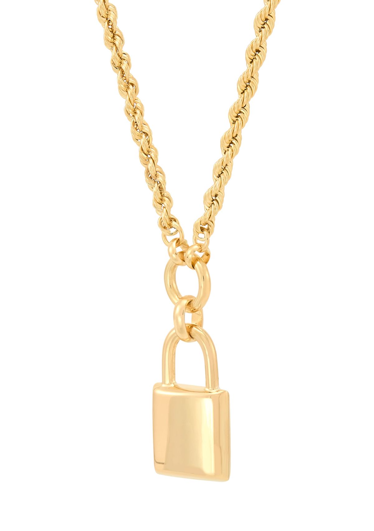Hollow Rope Chain with Padlock Necklace in 10K Yellow Gold