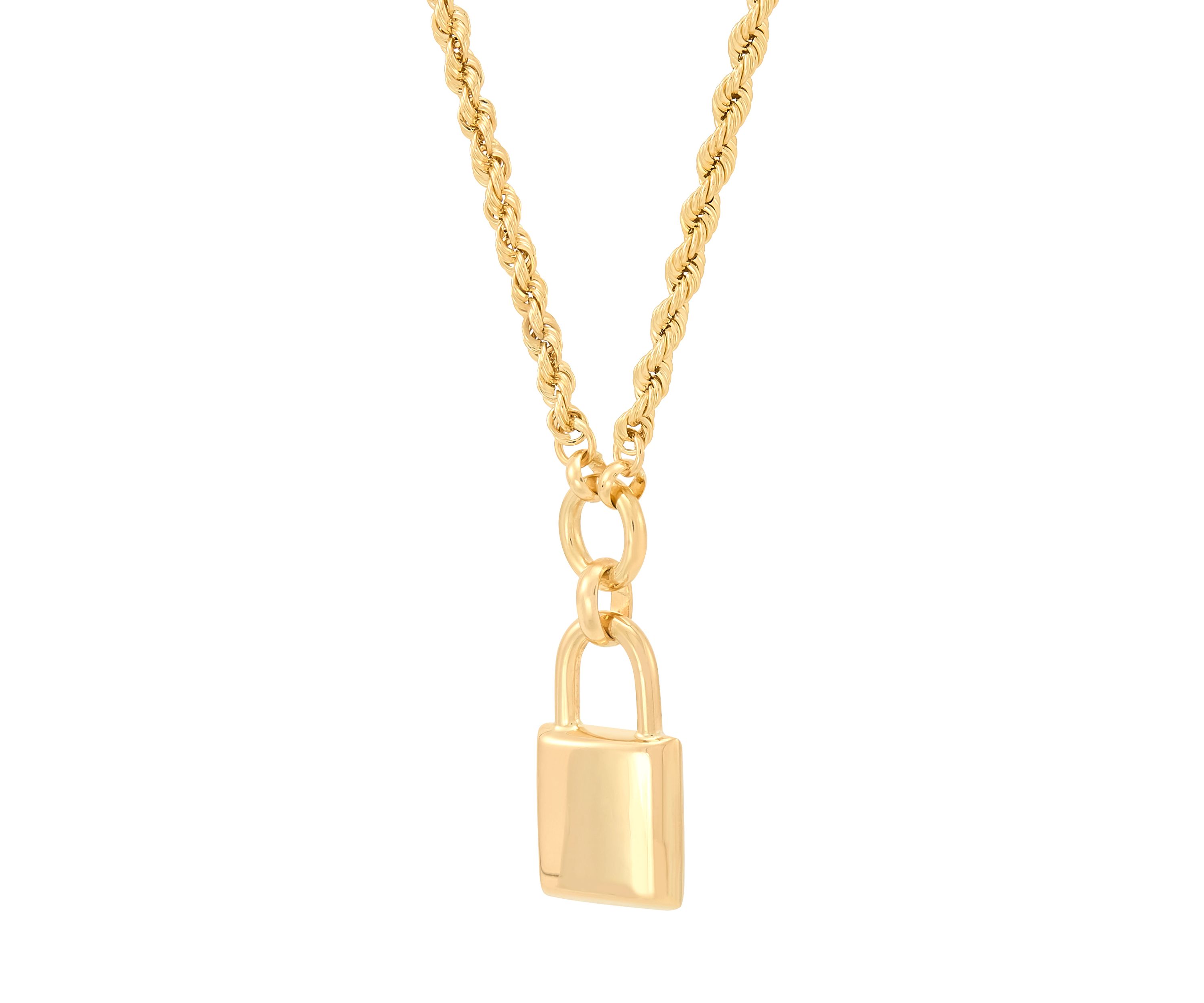 Hollow Rope Chain with Padlock Necklace in 10K Yellow Gold