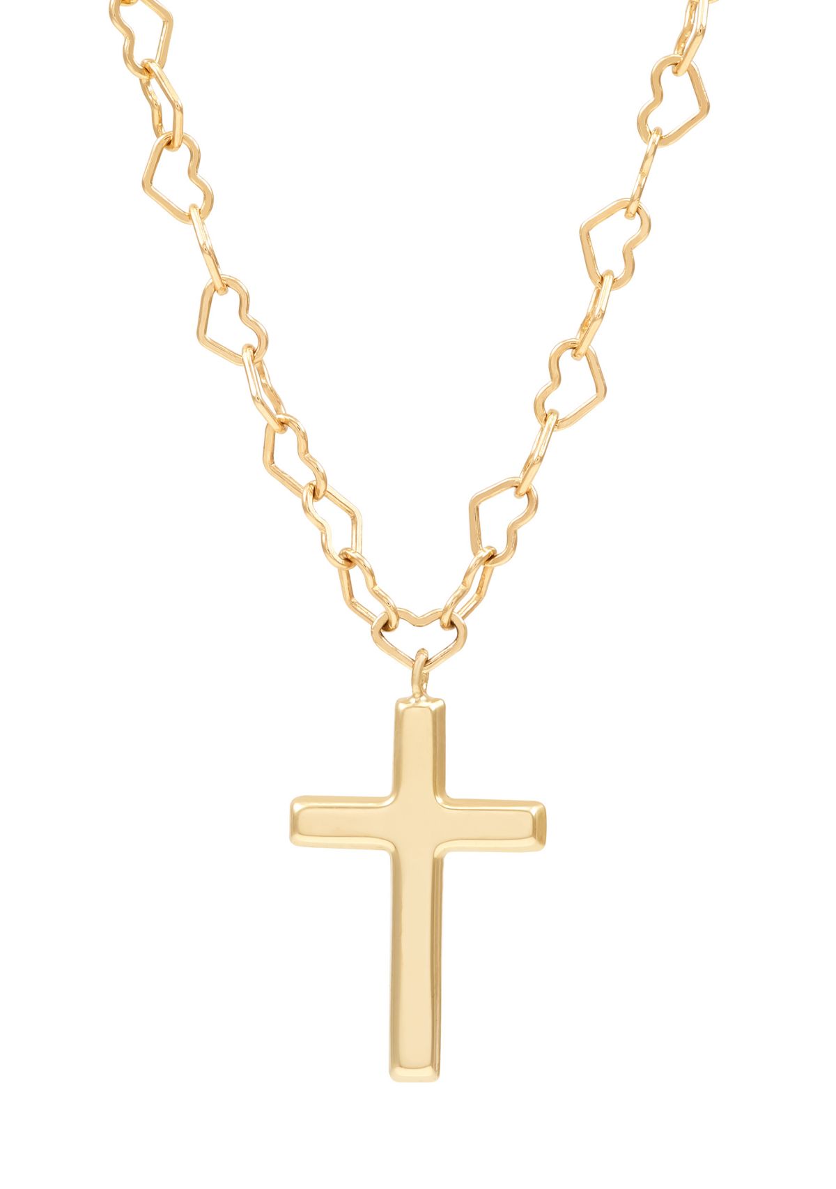 Cross on Open Heart Chain Necklace in 10K Yellow Gold