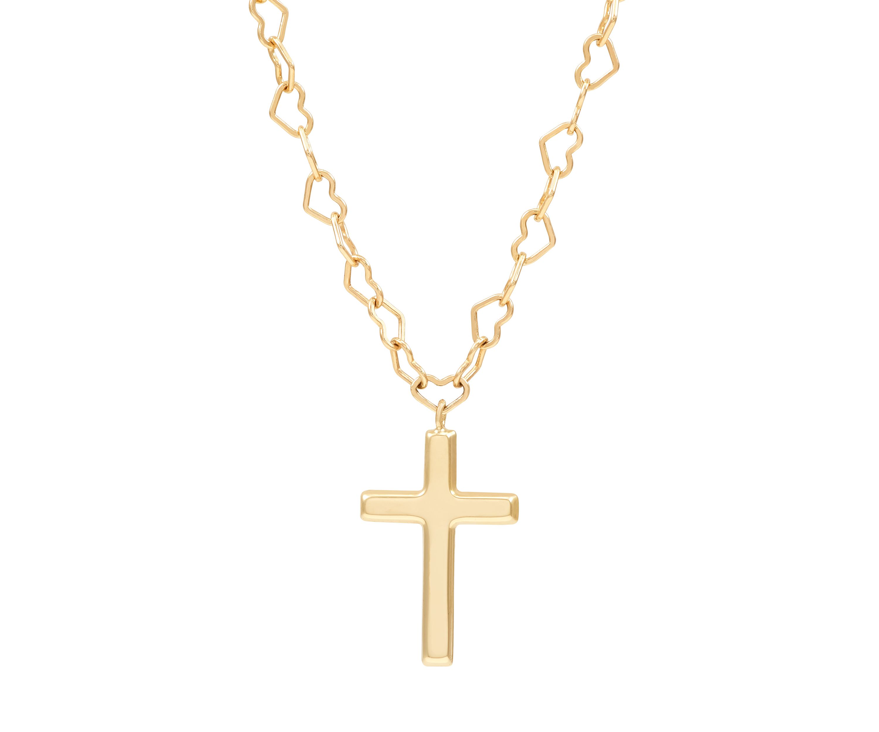 Cross on Open Heart Chain Necklace in 10K Yellow Gold