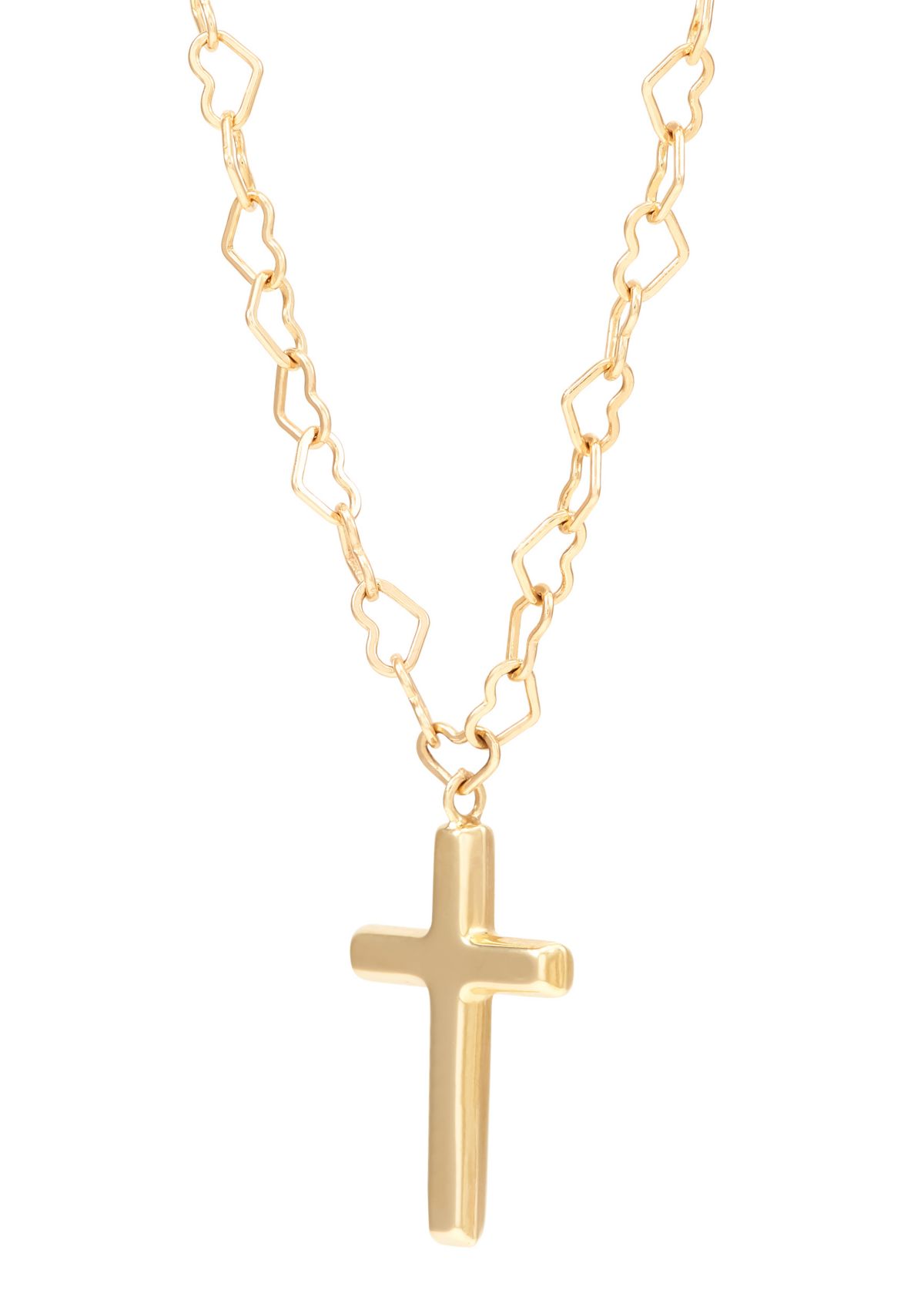 Cross on Open Heart Chain Necklace in 10K Yellow Gold
