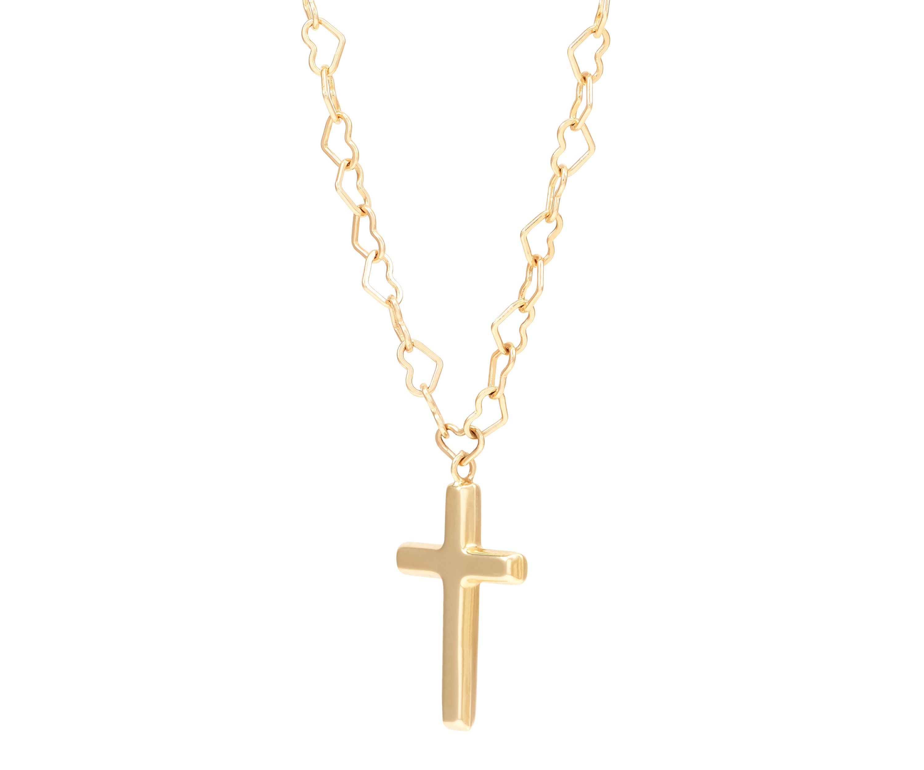 Cross on Open Heart Chain Necklace in 10K Yellow Gold