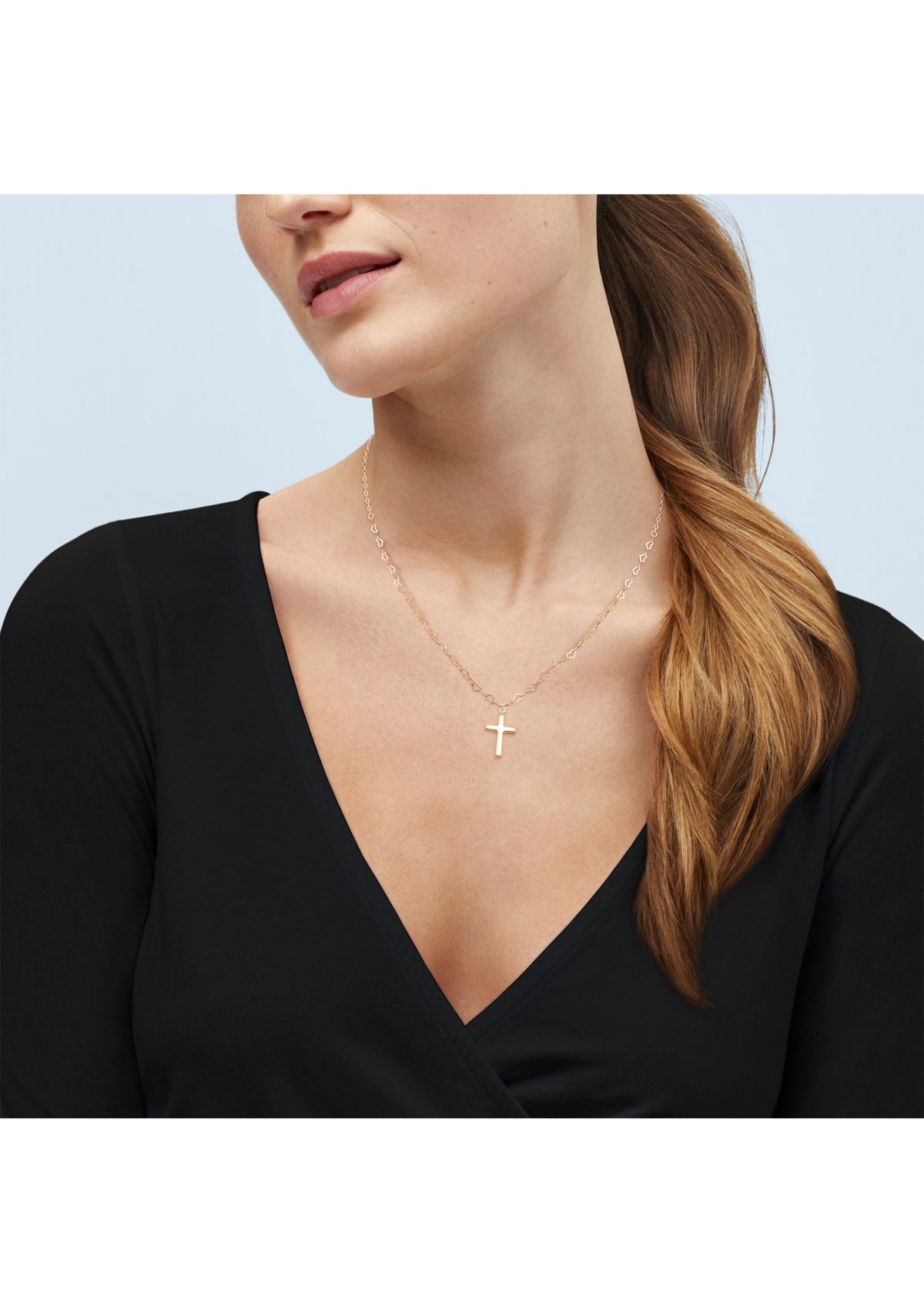 Cross on Open Heart Chain Necklace in 10K Yellow Gold