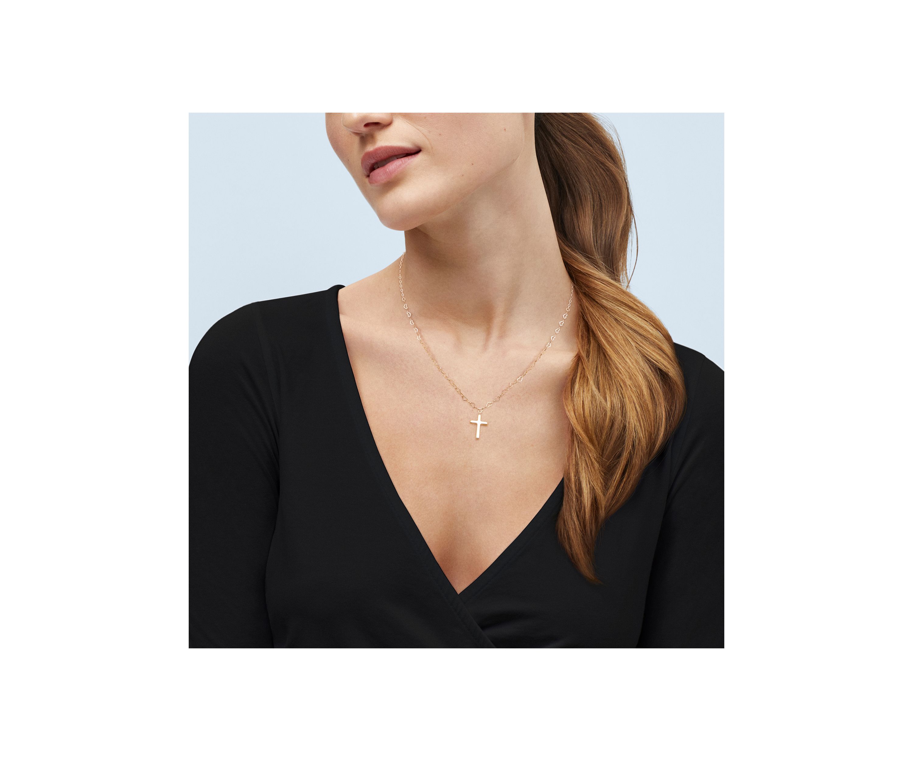 Cross on Open Heart Chain Necklace in 10K Yellow Gold