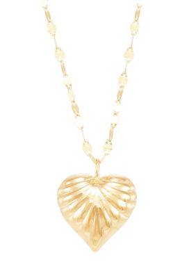 Belk & Co Ribbed Heart on Mirror Chain Necklace in 10K Yellow Gold, 18 in