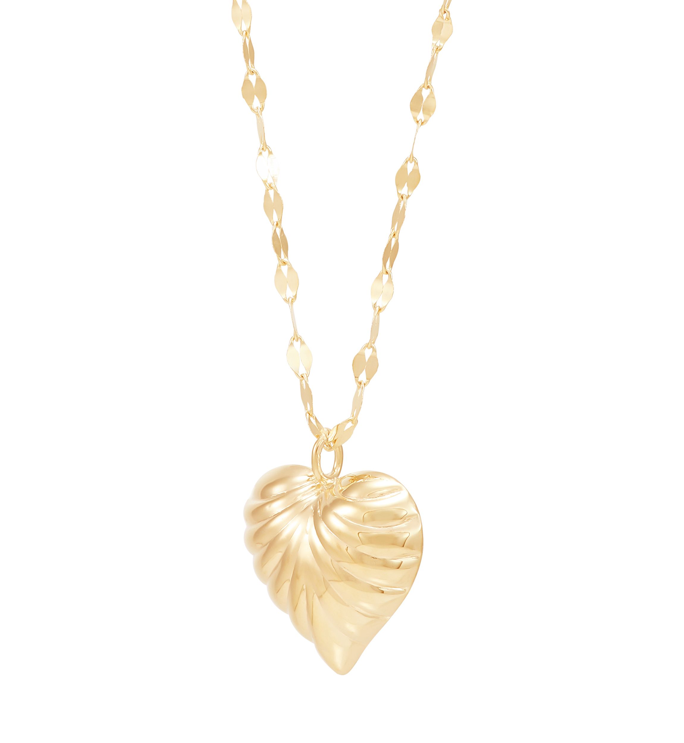 Ribbed Heart on Mirror Chain Necklace in 10K Yellow Gold
