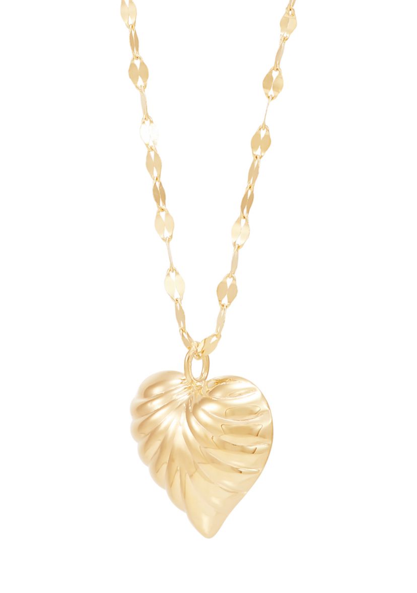 Ribbed Heart on Mirror Chain Necklace in 10K Yellow Gold