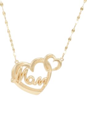 Belk & Co Mom Heart on Mirror Chain Necklace in 10K Yellow Gold, 18 in