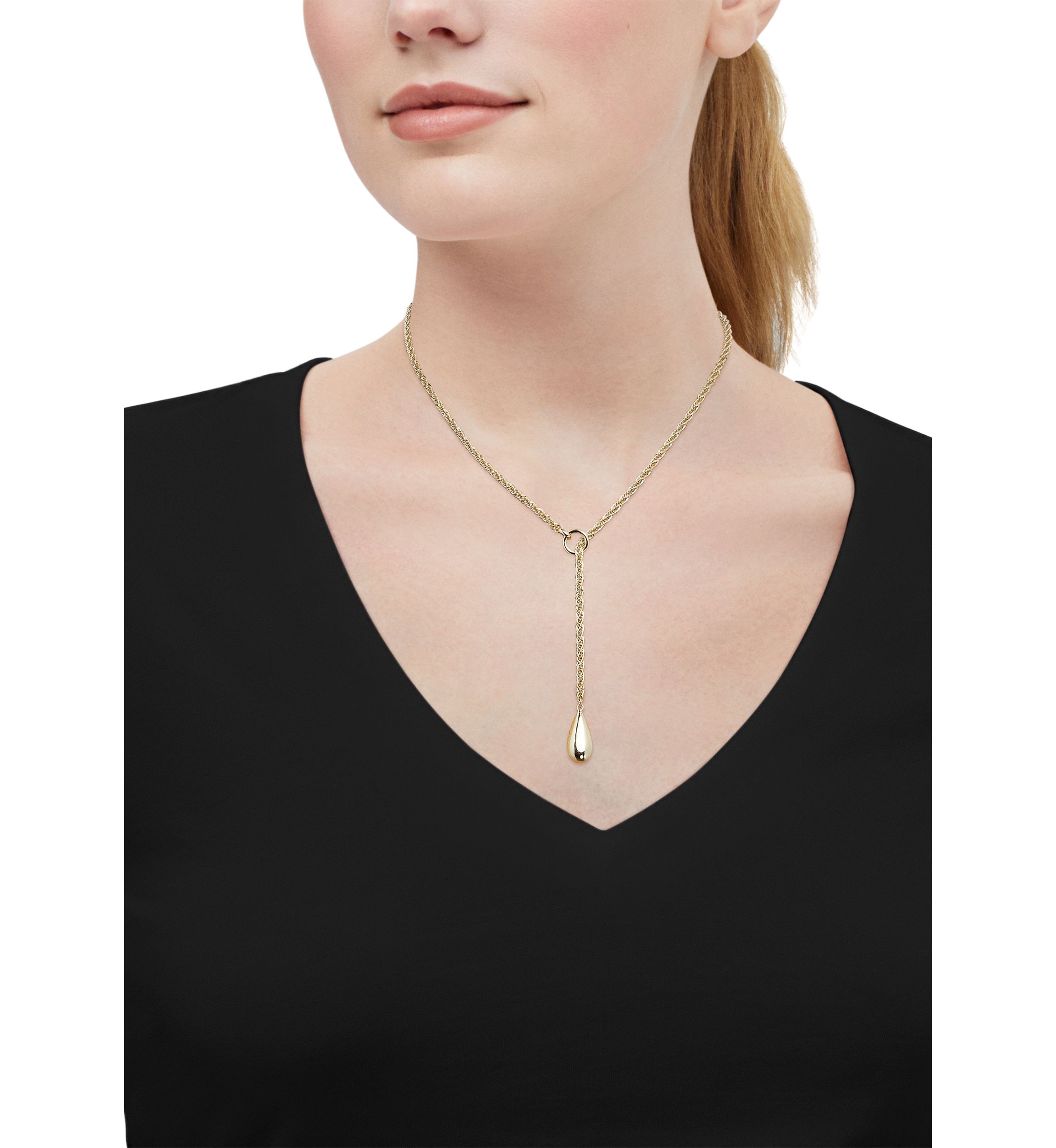 Hollow Infinity Layer  Teardrop Necklace in 10K Yellow Gold