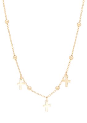 Belk & Co Bead and Cross Station Necklace in 10K Yellow Gold