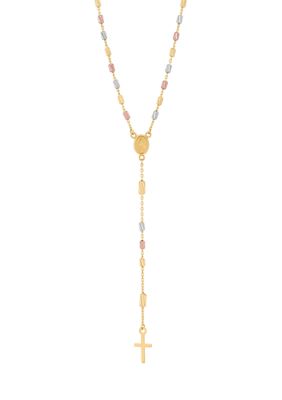 Belk & Co Mary Virgin Lariat with Cross Drop Necklace in 10K Yellow and White and Rose Gold