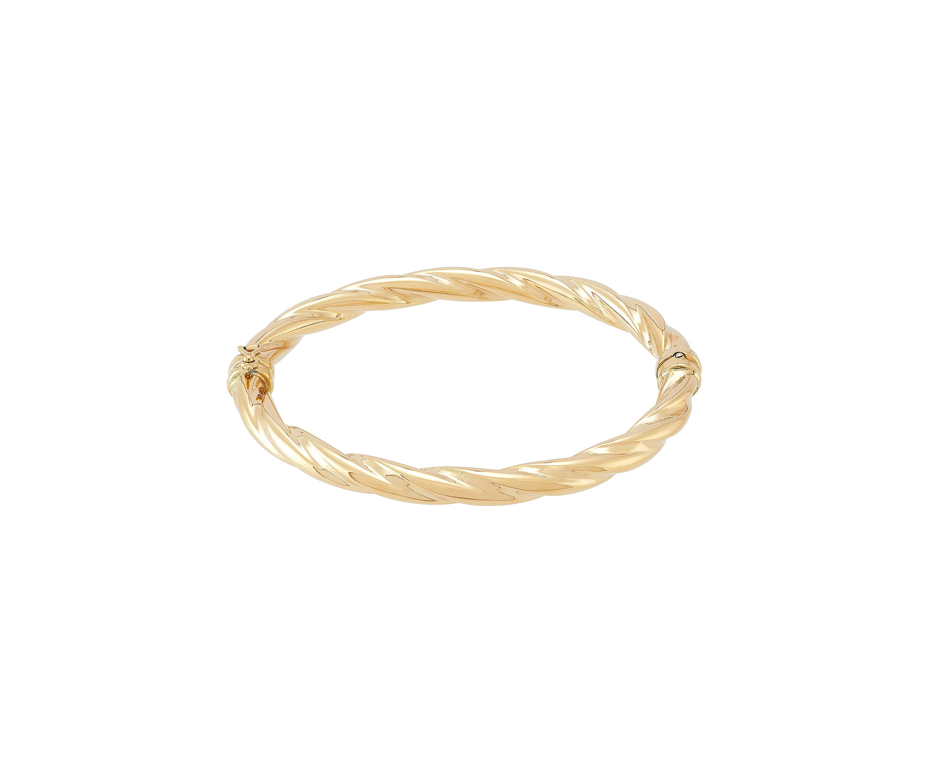 Twist Round Hinge Bangle Bracelet in 10K Yellow Gold