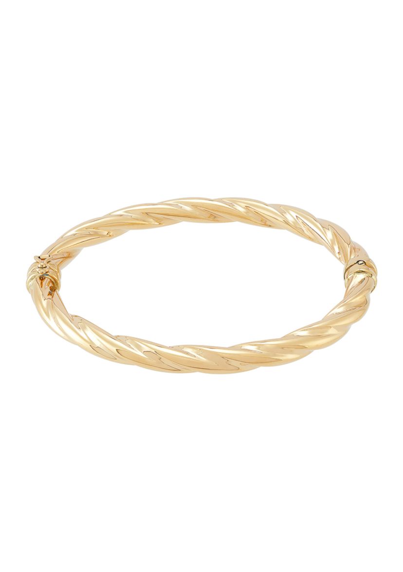 Twist Round Hinge Bangle Bracelet in 10K Yellow Gold