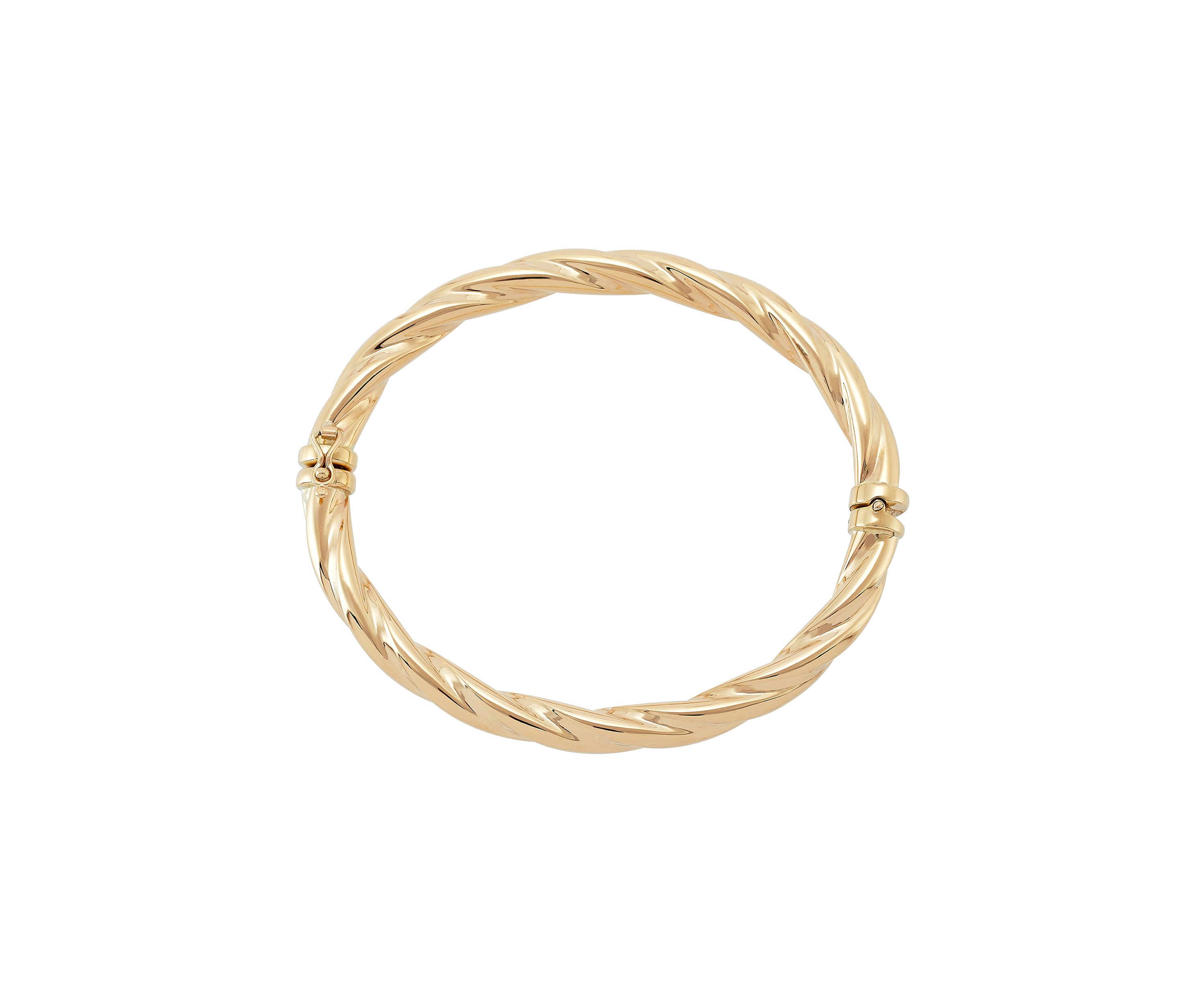 Twist Round Hinge Bangle Bracelet in 10K Yellow Gold
