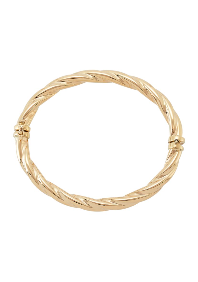 Twist Round Hinge Bangle Bracelet in 10K Yellow Gold