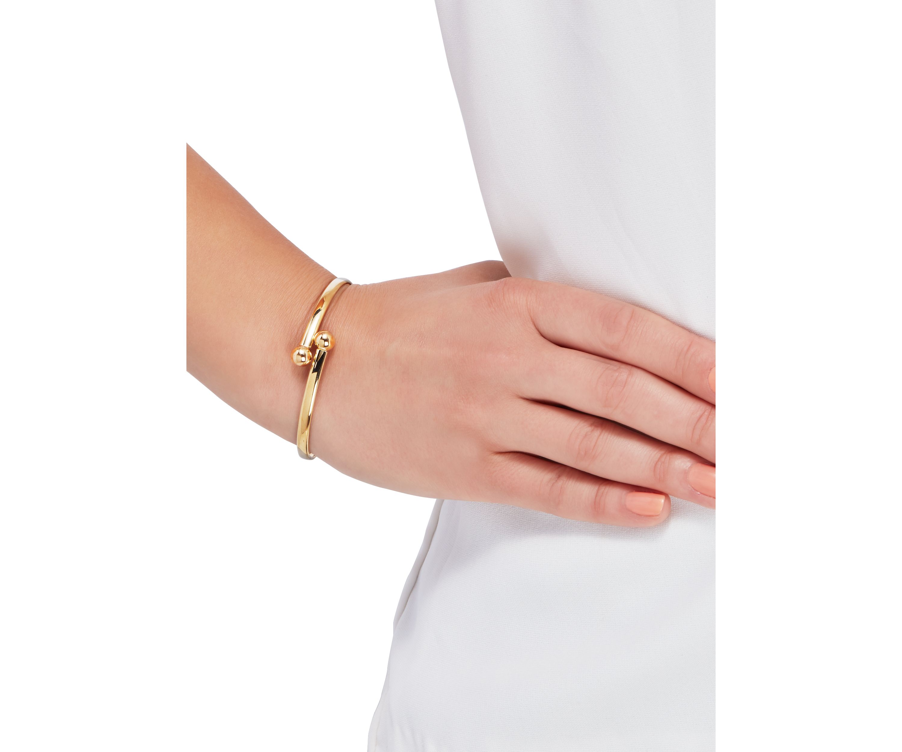Bypass Bead Ends Bangle in 10K Yellow Gold