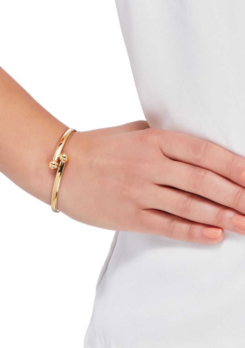 Bypass Bead Ends Bangle in 10K Yellow Gold
