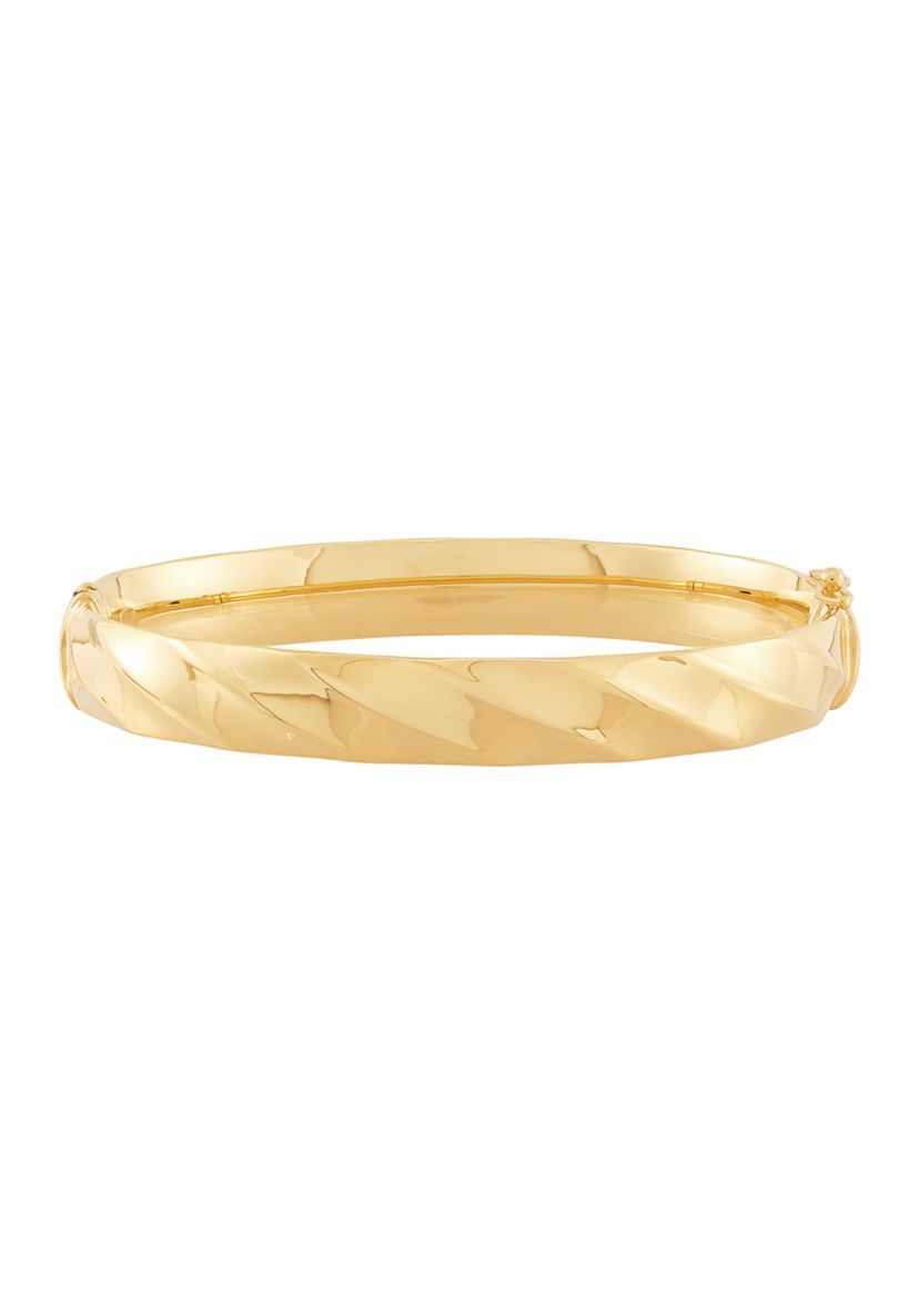 Striped Hinge Bangle Bracelet in 10K Yellow Gold