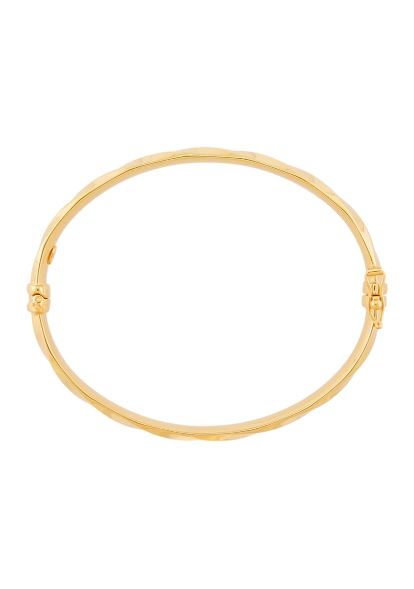 Striped Hinge Bangle Bracelet in 10K Yellow Gold