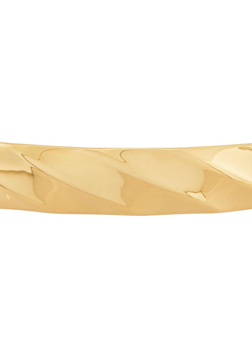 Striped Hinge Bangle Bracelet in 10K Yellow Gold