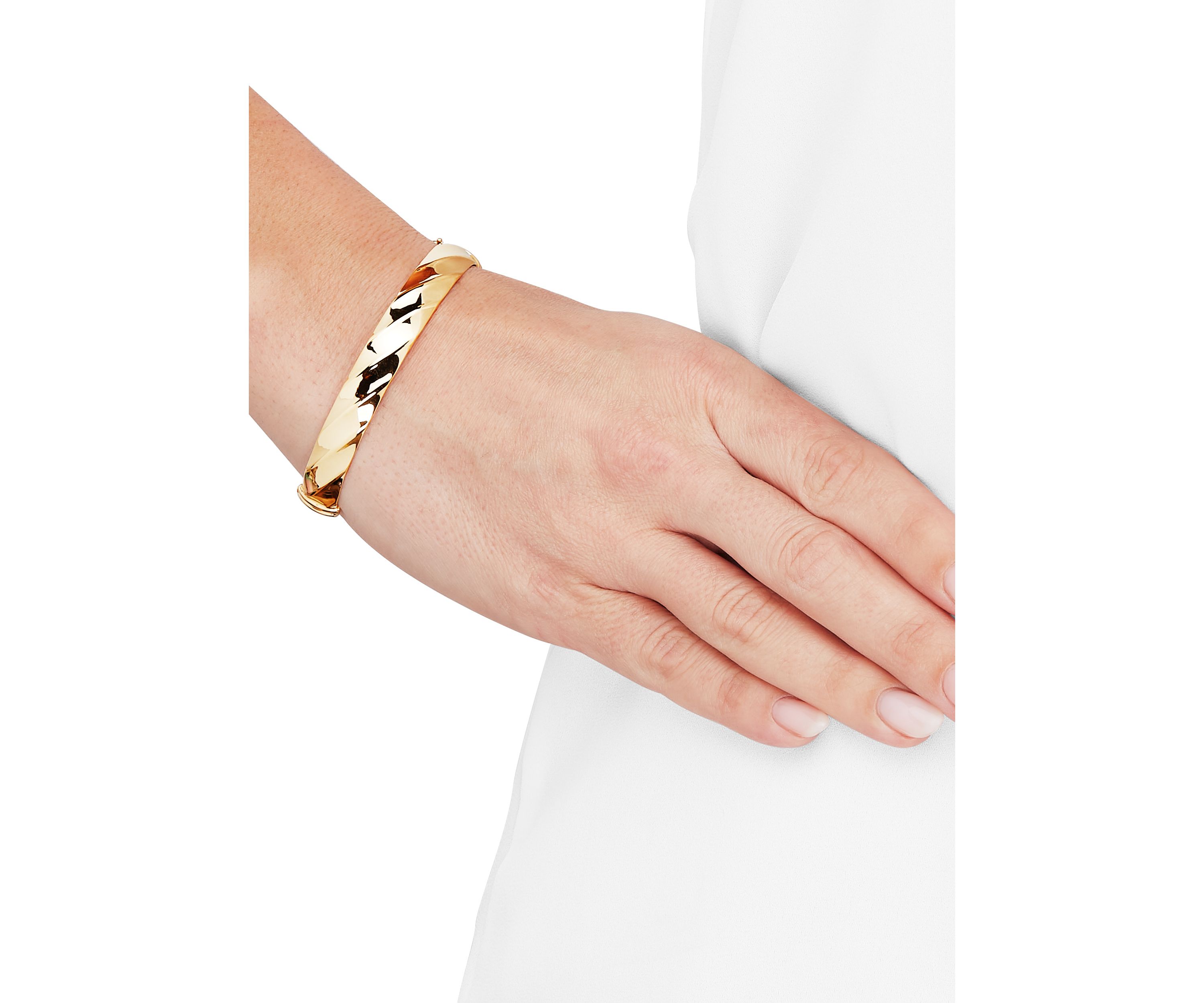 Striped Hinge Bangle Bracelet in 10K Yellow Gold