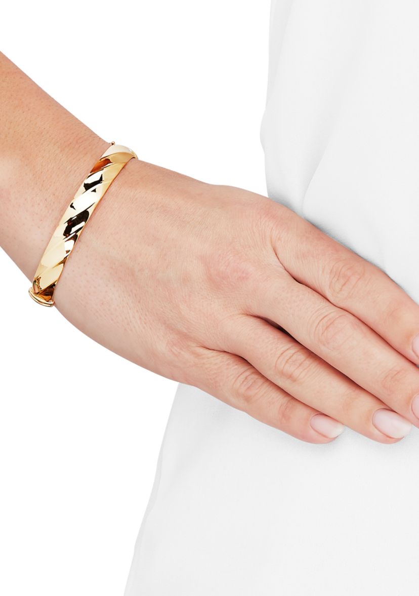 Striped Hinge Bangle Bracelet in 10K Yellow Gold