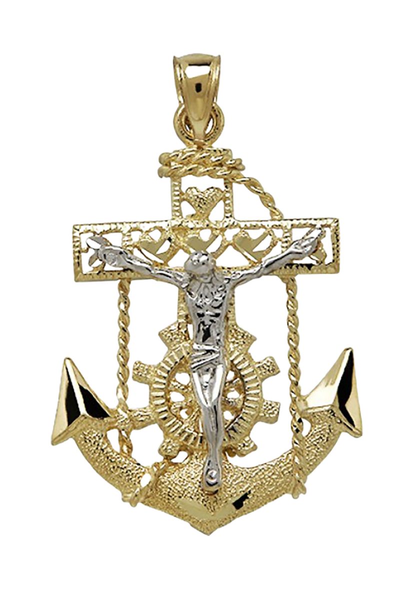 Anchor Necklace in 10K Yellow & White Gold