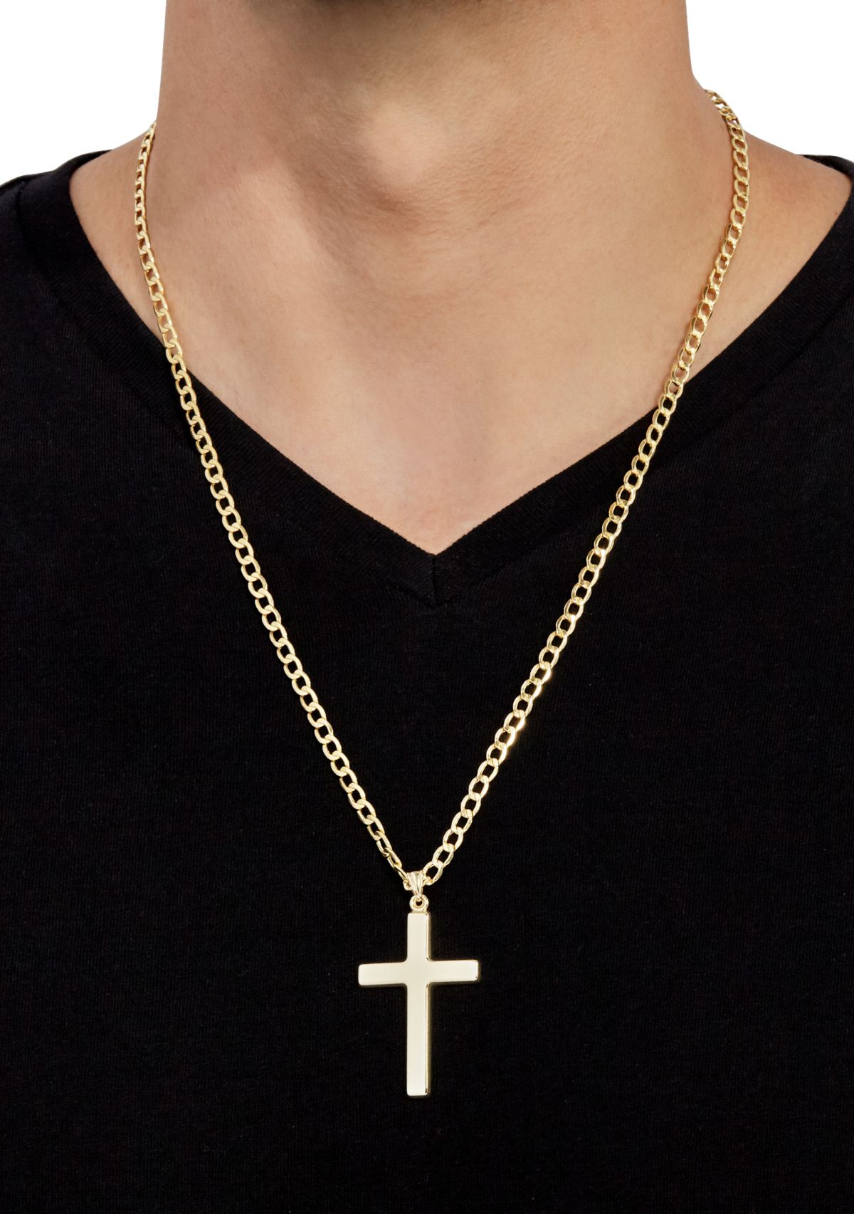 Mens Cross Pendant Necklace in 10k Yellow Gold