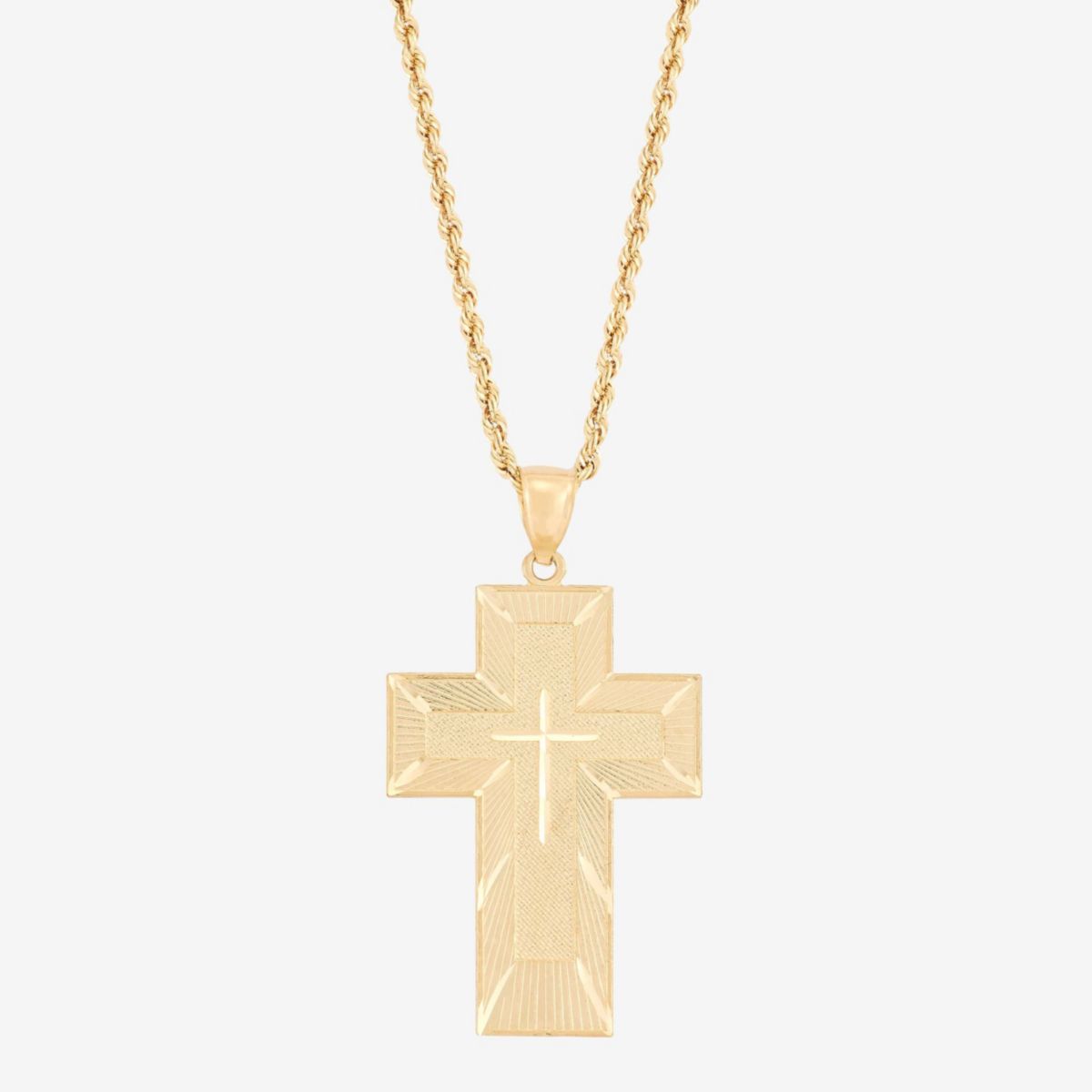 10K Yellow Gold Cross Drop with Prayer on Back Pendant Necklace
