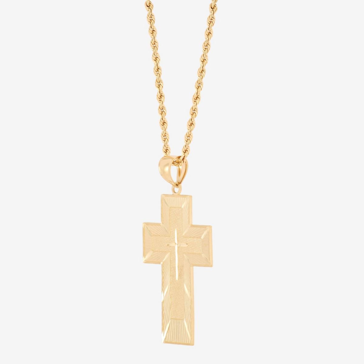 10K Yellow Gold Cross Drop with Prayer on Back Pendant Necklace