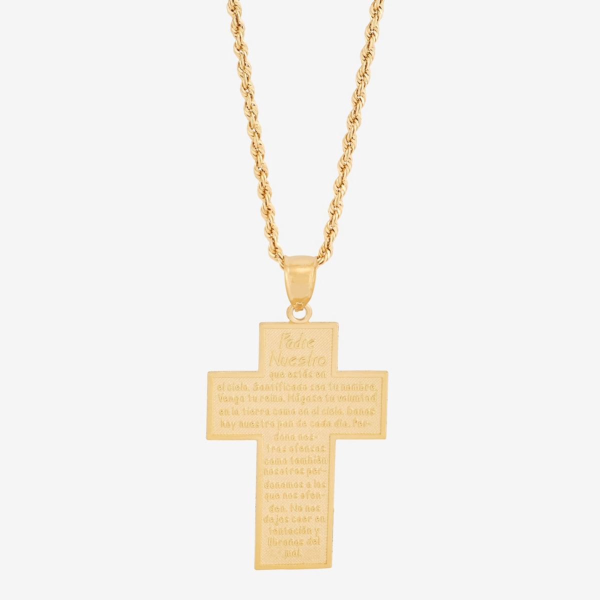 10K Yellow Gold Cross Drop with Prayer on Back Pendant Necklace