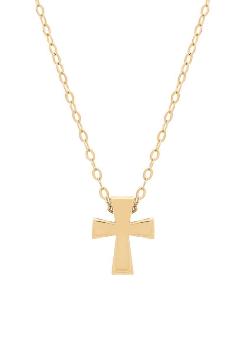 Square Cut Cross Pendant Necklace in 10k Yellow Gold 