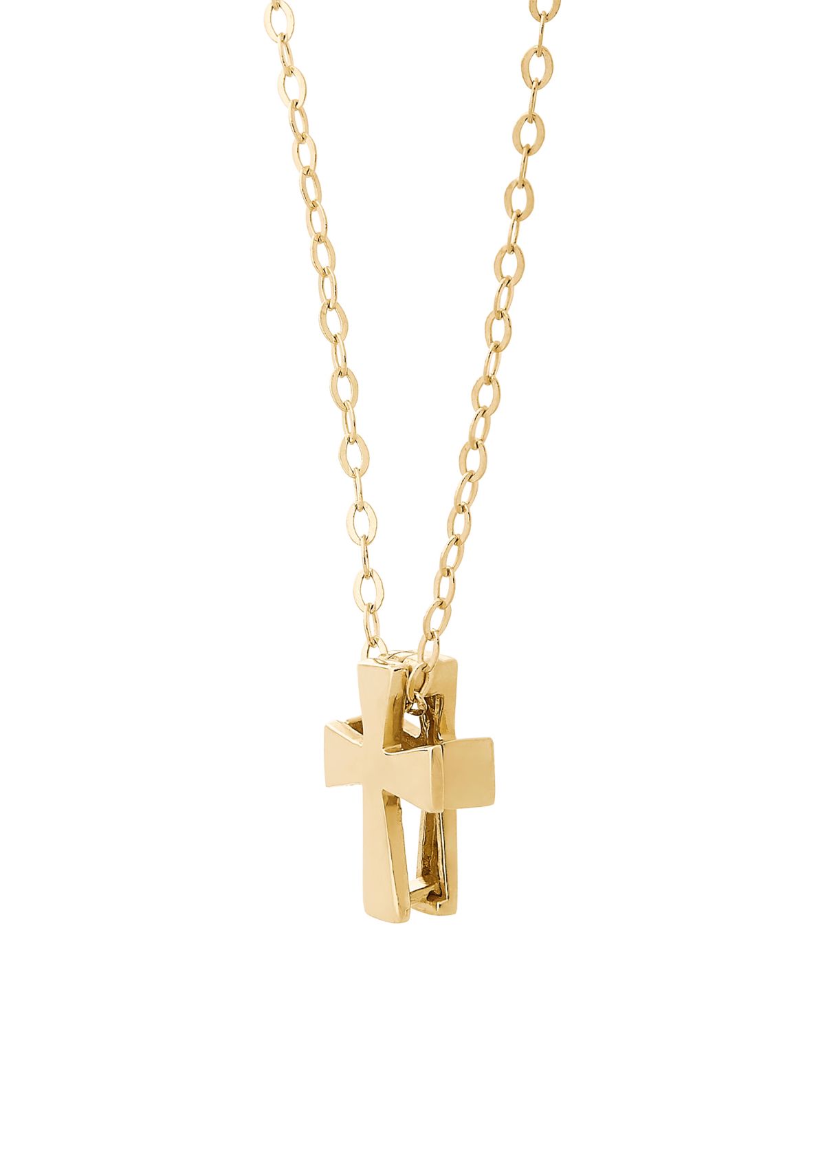 Square Cut Cross Pendant Necklace in 10k Yellow Gold 