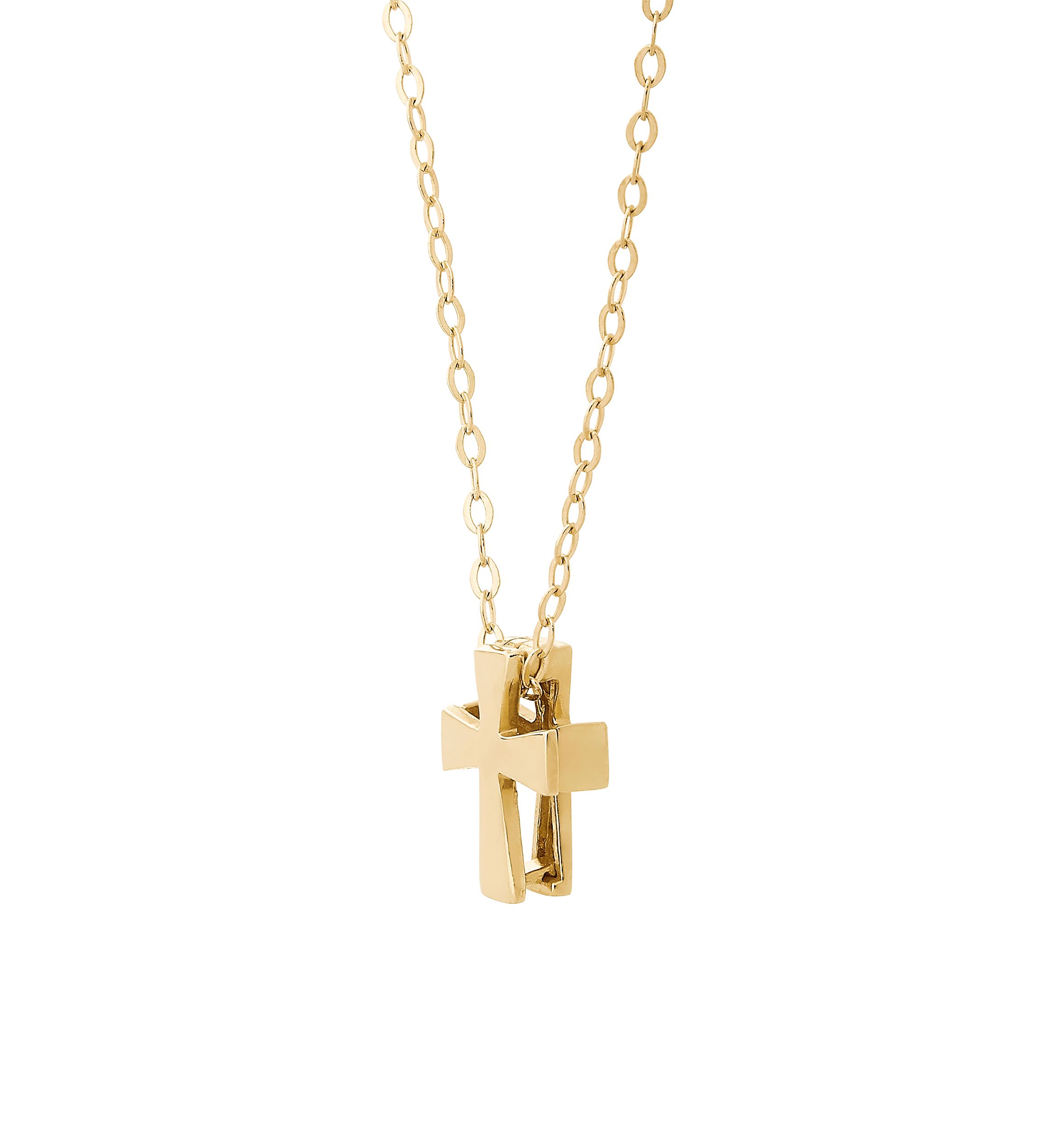 Square Cut Cross Pendant Necklace in 10k Yellow Gold 