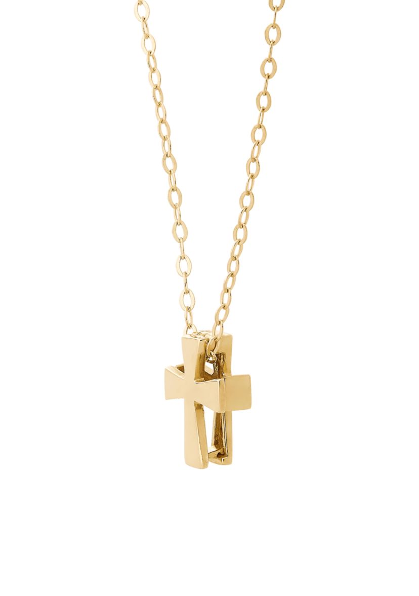 Square Cut Cross Pendant Necklace in 10k Yellow Gold 