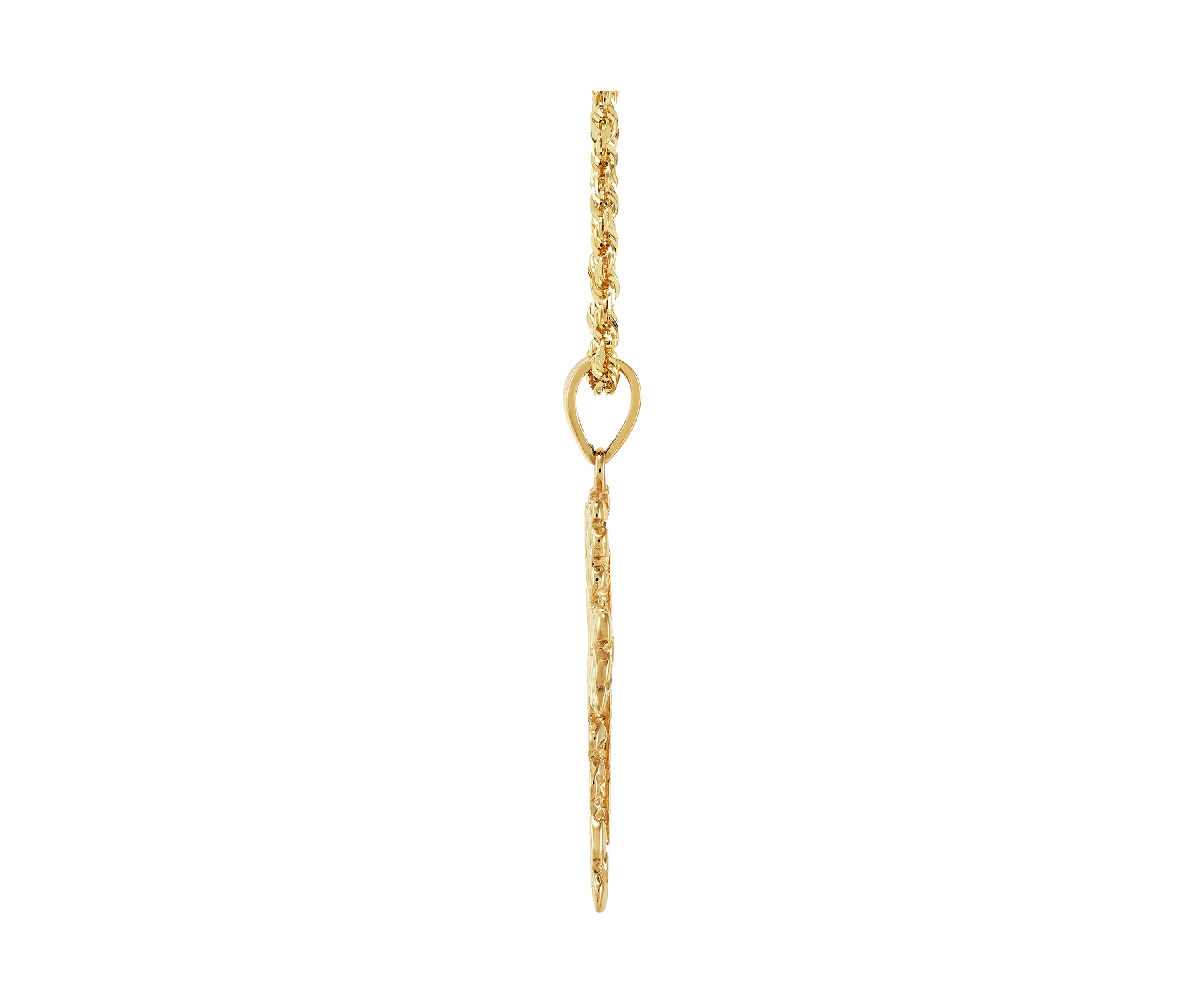 Nugget Cross Pendant Necklace with 22" Rope Chain in 10K Yellow Gold