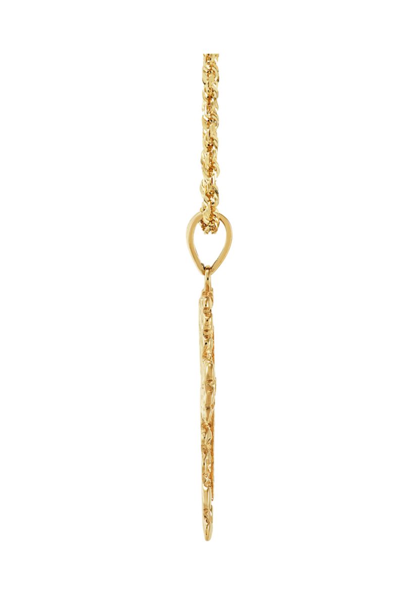 Nugget Cross Pendant Necklace with 22" Rope Chain in 10K Yellow Gold