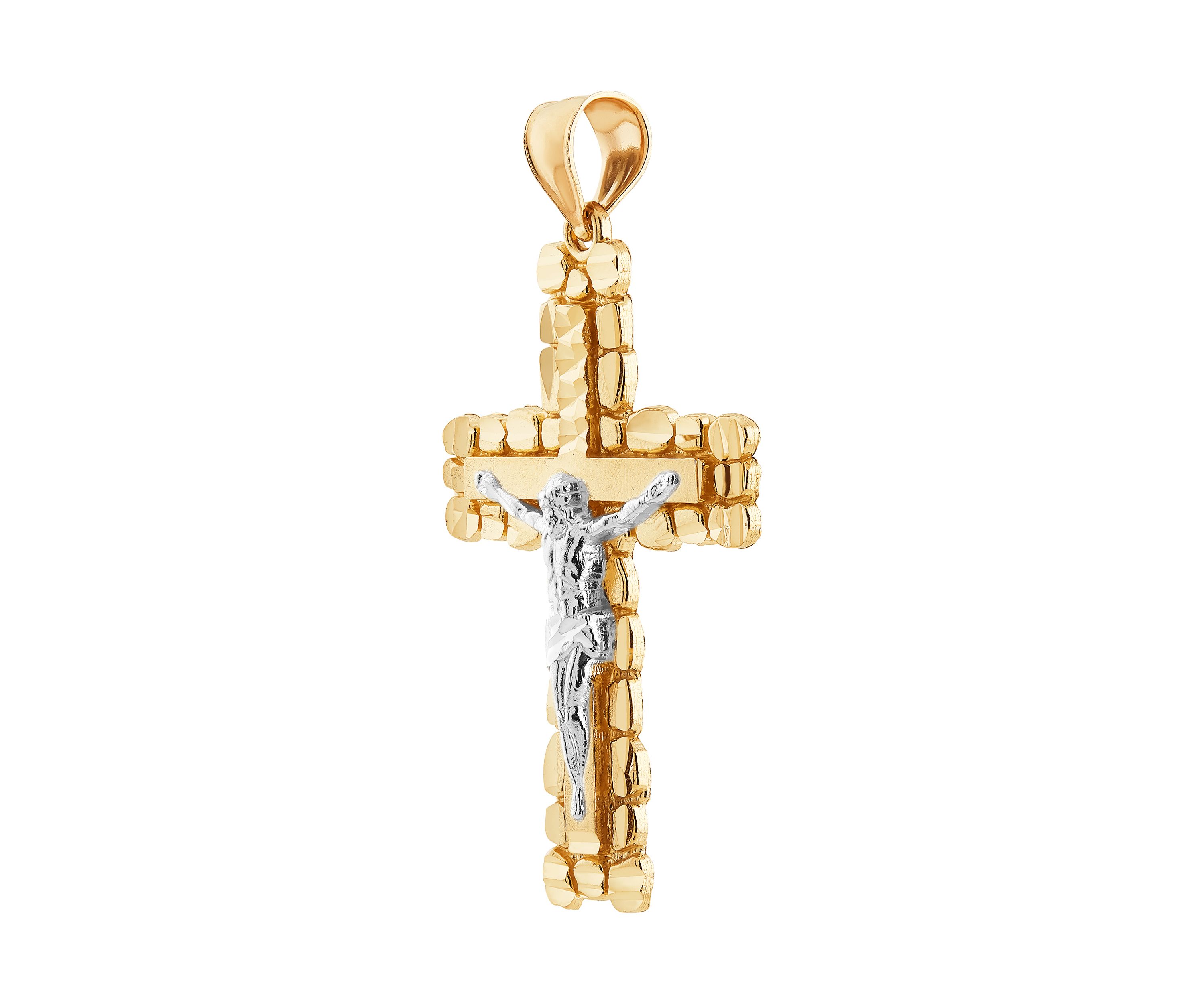 Gents Nugget Crucifix and Cross Pendant in 10K Two Tone Gold