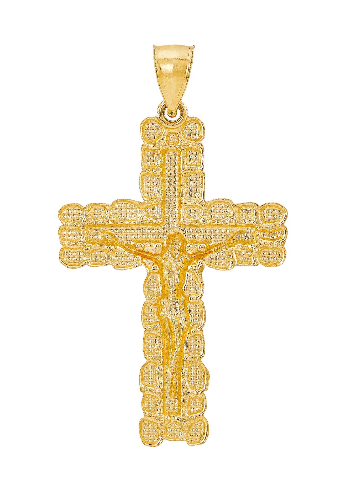 Gents Nugget Crucifix and Cross Pendant in 10K Two Tone Gold