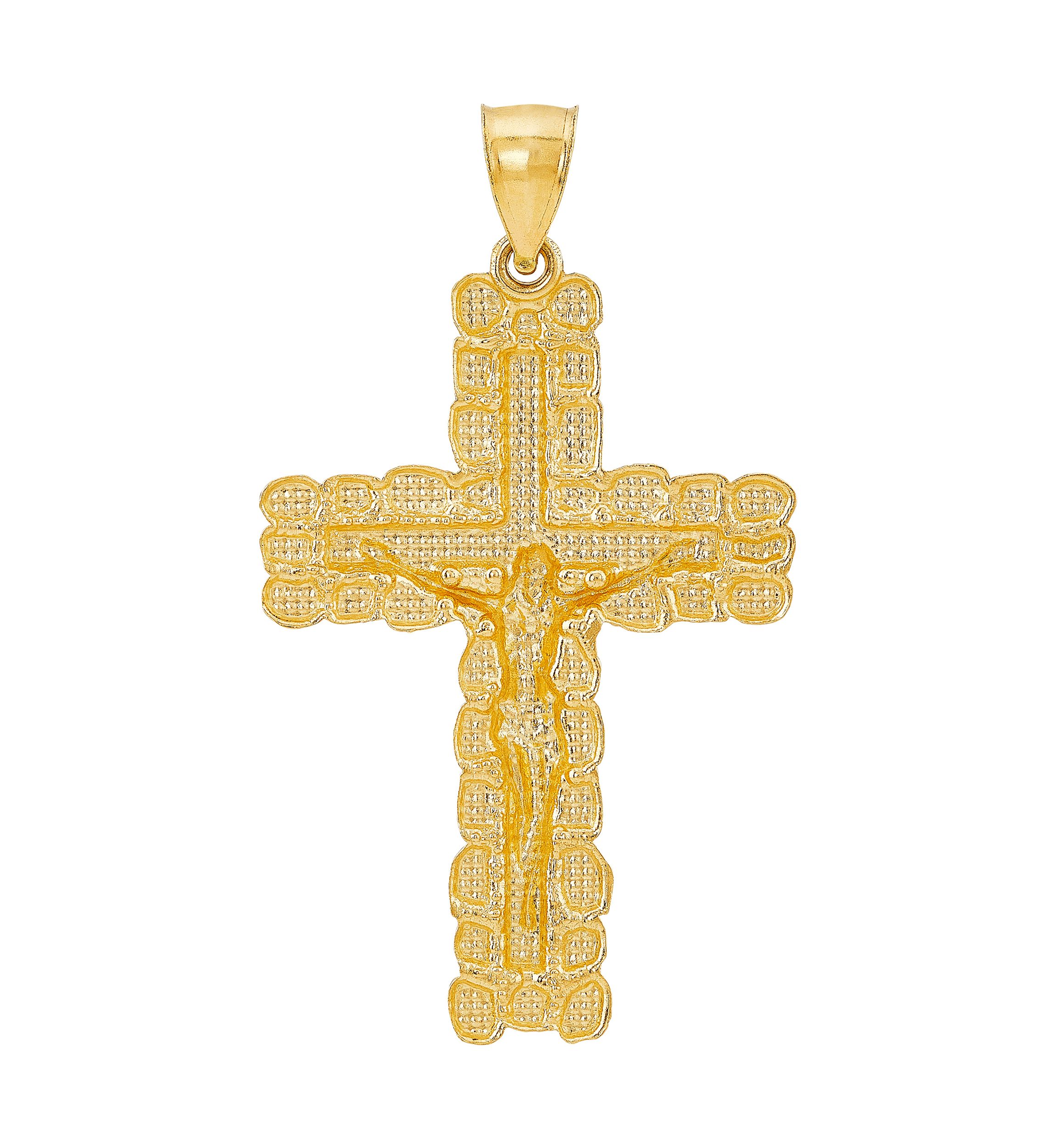Gents Nugget Crucifix and Cross Pendant in 10K Two Tone Gold