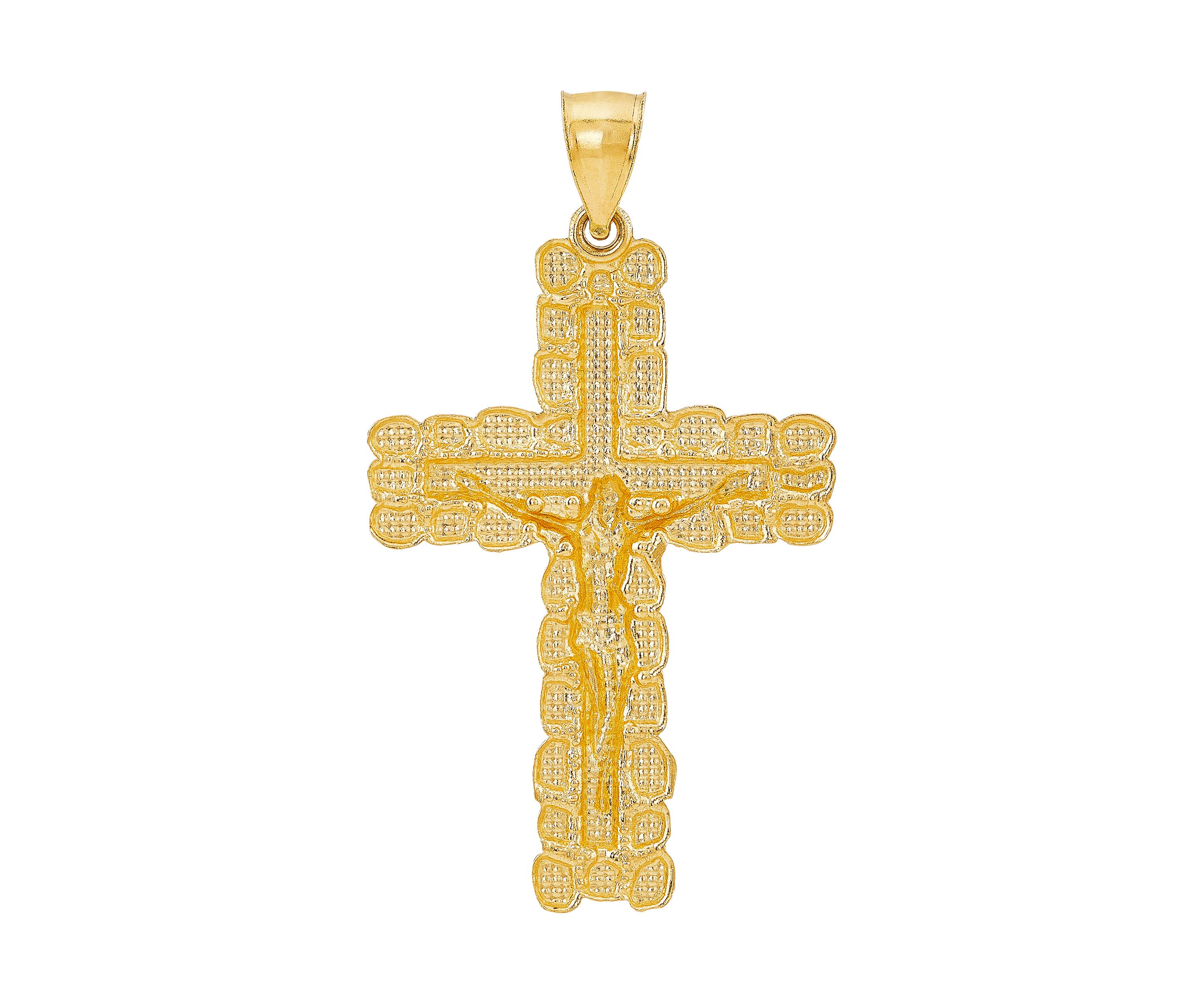 Gents Nugget Crucifix and Cross Pendant in 10K Two Tone Gold