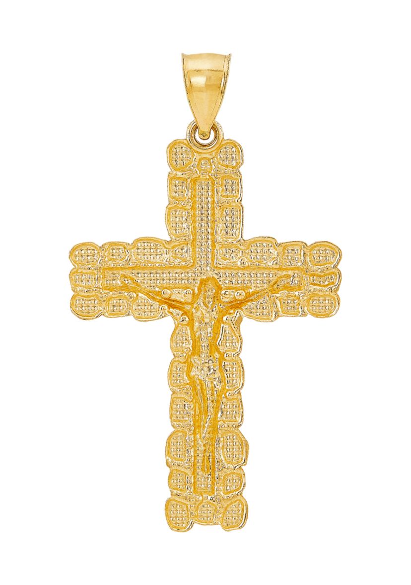 Gents Nugget Crucifix and Cross Pendant in 10K Two Tone Gold