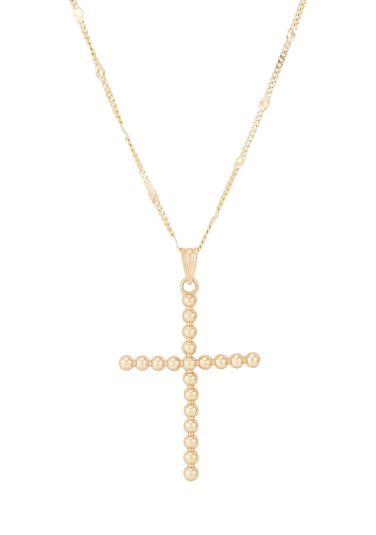 Bead Cross Pendant Necklace with 18" Rope Chain in 10K Yellow Gold
