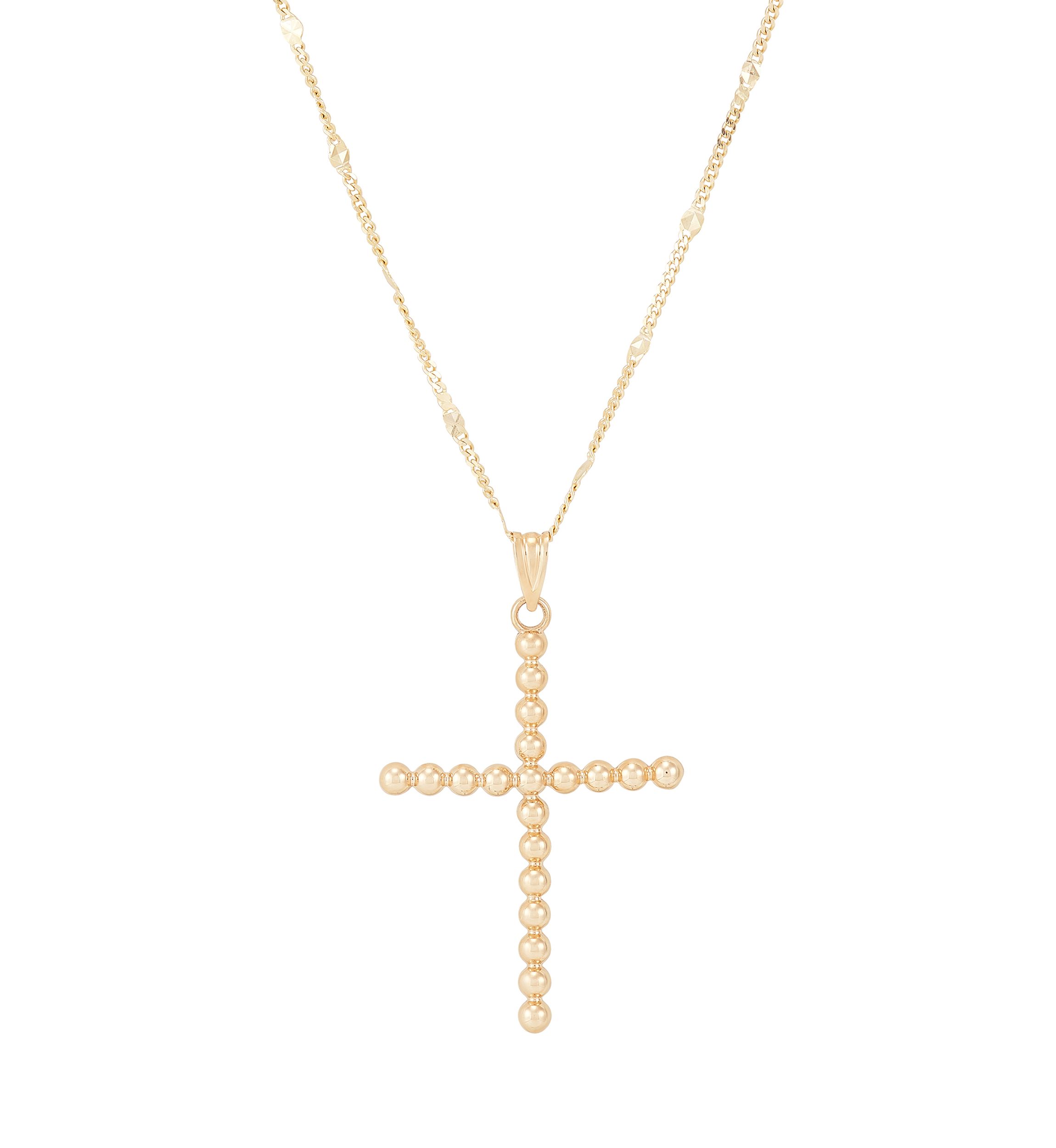 Bead Cross Pendant Necklace with 18" Rope Chain in 10K Yellow Gold
